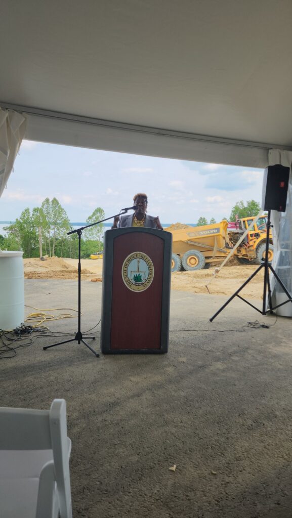 Supervisor Andrea Bailey addressing the crowd. "It's a great day at Potomac Shores to have a great Groundbreaking ceremony that will benefit all of Prince William County."